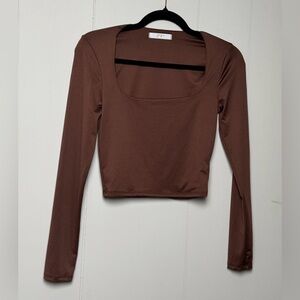 Gaze Women’s Brown Long Sleeve Square Neck Cropped Top Size XS